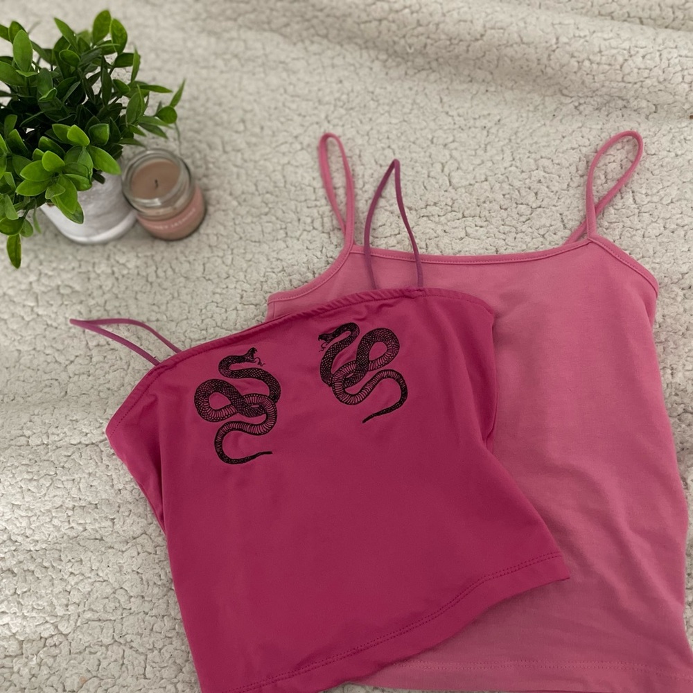 2 wild fable pink cropped tanks, including snake print